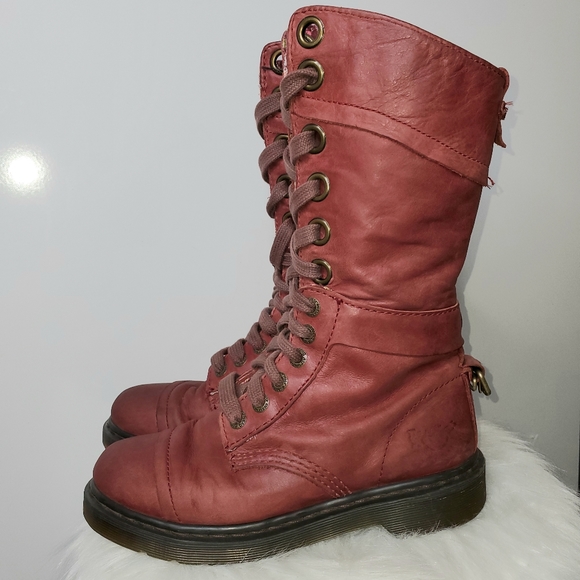 DR MARTENS Red Triumph Leather Floral Lace Up Foldable Boots 1914 W Size 6 - Picture 5 of 13